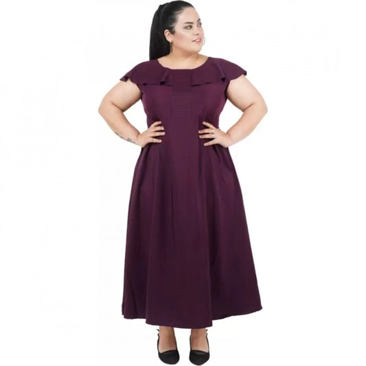 Indoraa Women's Fit And Flare Purple Dress (Color:Purple, Material:Polyester)