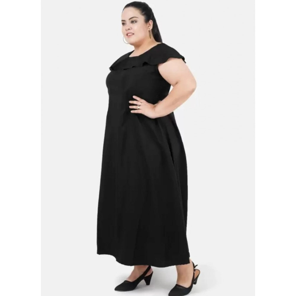Indoraa Women's Fit And Flare Black Dress (Color:Black, Material:Polyester)