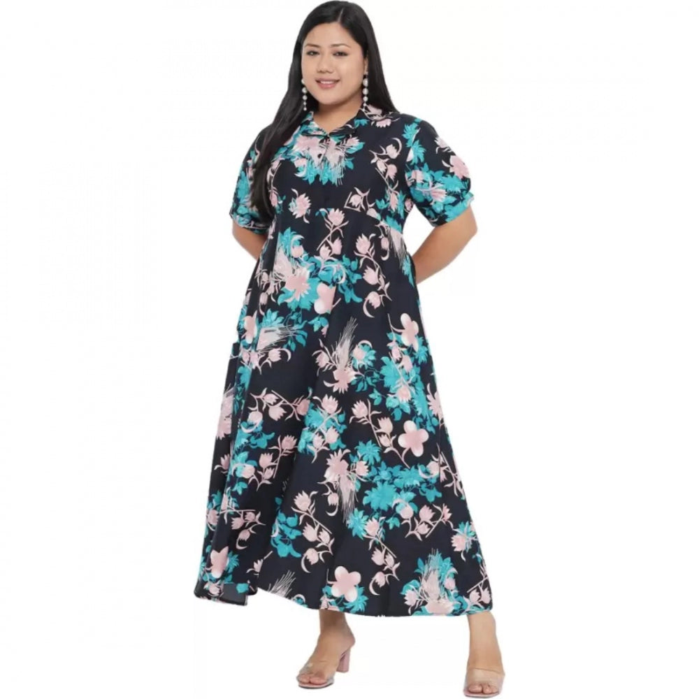 Indoraa Women's Fit And Flare Green Dress (Color:Multicolor, Material:Polyester)