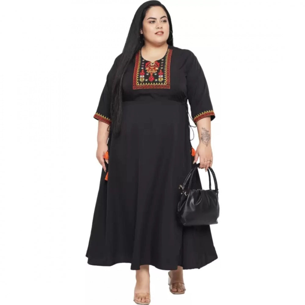 Indoraa Women's Fit And Flare Black Dress (Color:Black, Material:Polyester)