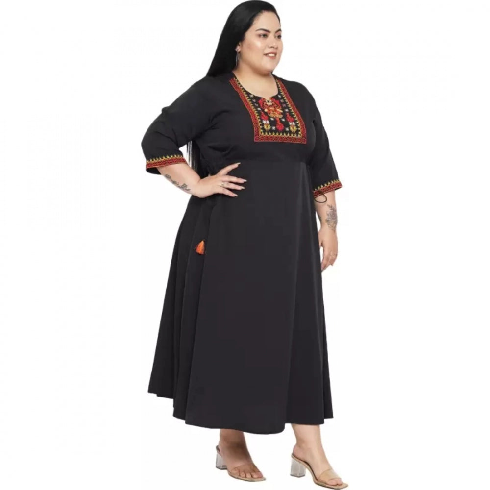 Indoraa Women's Fit And Flare Black Dress (Color:Black, Material:Polyester)