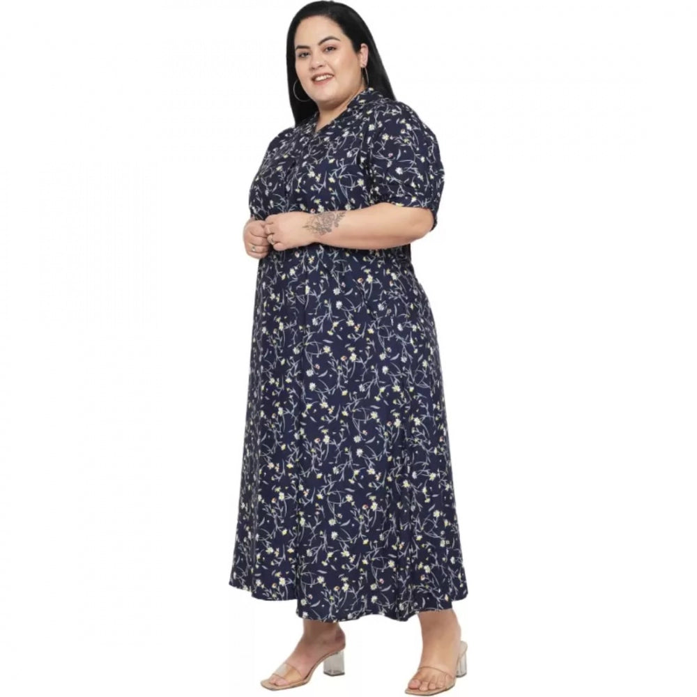 Indoraa Women's Fit And Flare Blue Dress (Color:Blue, Material:Polyester)