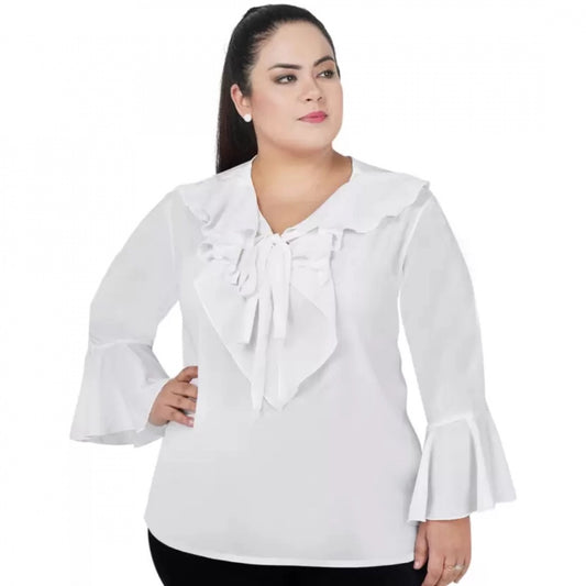 Indoraa Women's Casual Bell Sleeve Solid White Top (Color:White, Material:Georgette)