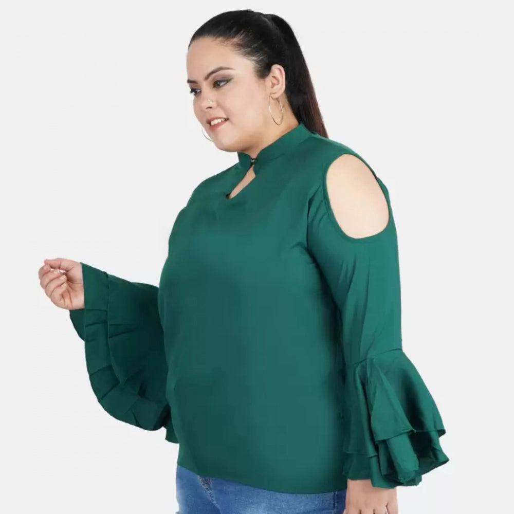 Indoraa Women's Casual Bell Sleeve Solid Green Top (Color:Green, Material:Crepe)