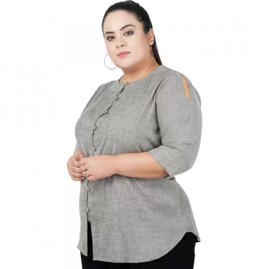 Indoraa Women's Casual Solid Grey Top (Color:Grey, Material:Cotton Linen Blend)