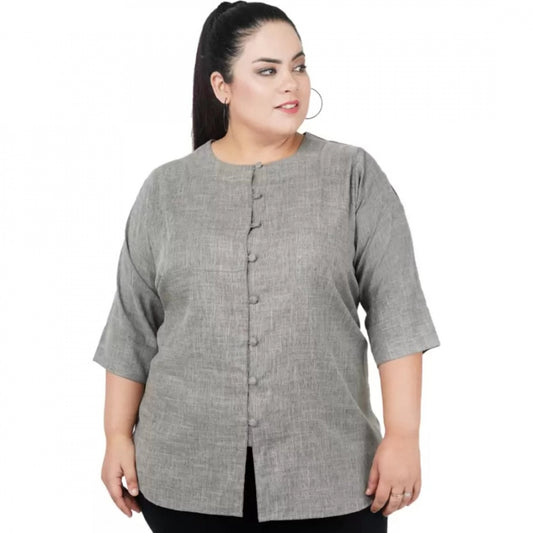 Indoraa Women's Casual Solid Grey Top (Color:Grey, Material:Cotton Linen Blend)