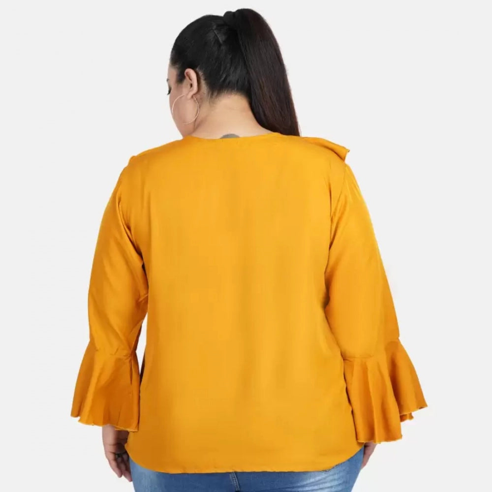 Indoraa Women's Casual Bell Sleeve Solid Yellow Top (Color:Yellow, Material:Georgette)