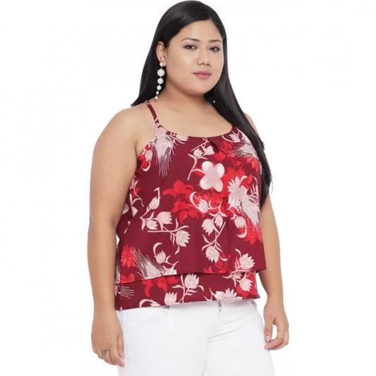 Indoraa Women's Casual Floral Print Red Top (Color:Red, Material:Polyester)