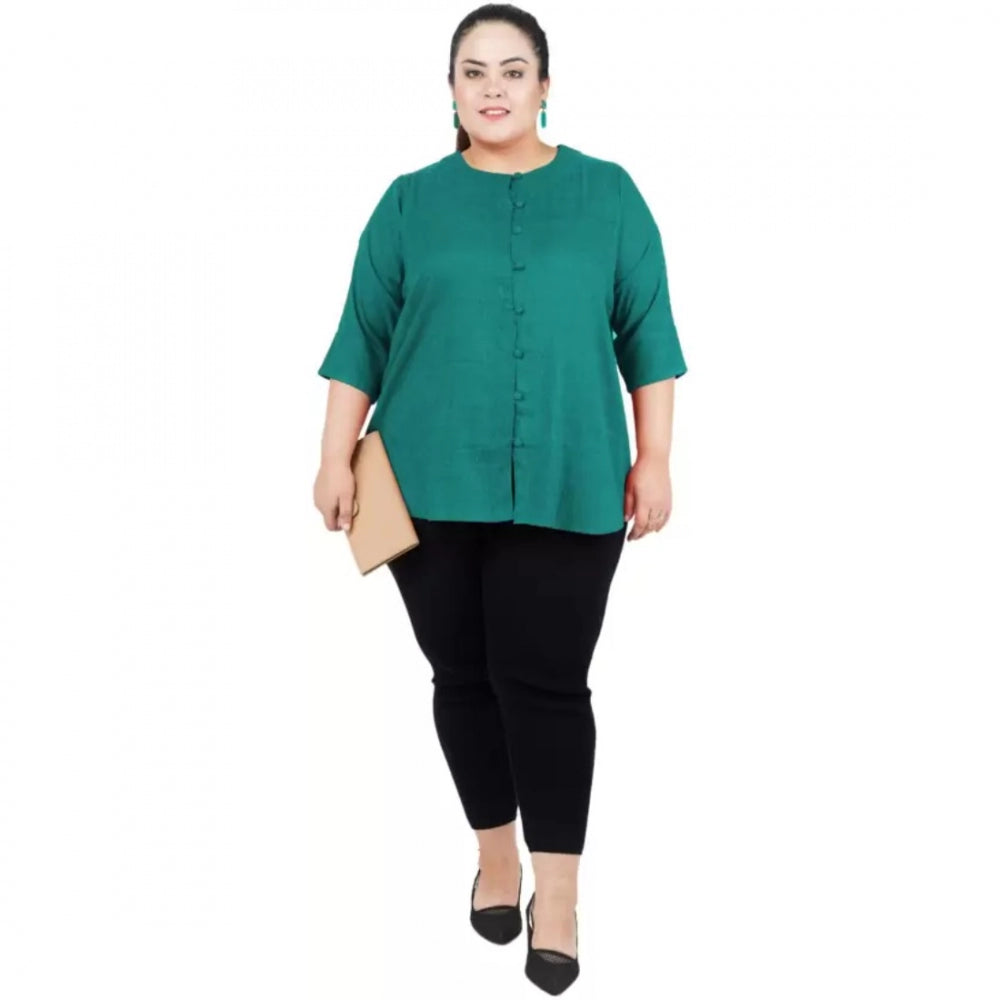 Indoraa Women's Casual Solid Green Top (Color:Green, Material:Cotton Linen Blend)