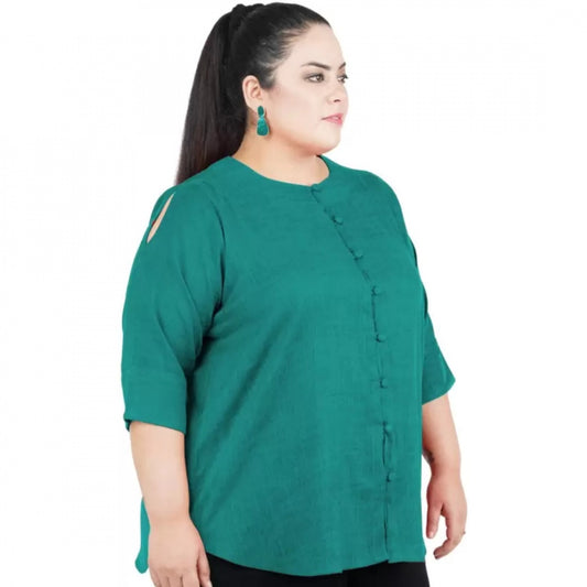 Indoraa Women's Casual Solid Green Top (Color:Green, Material:Cotton Linen Blend)