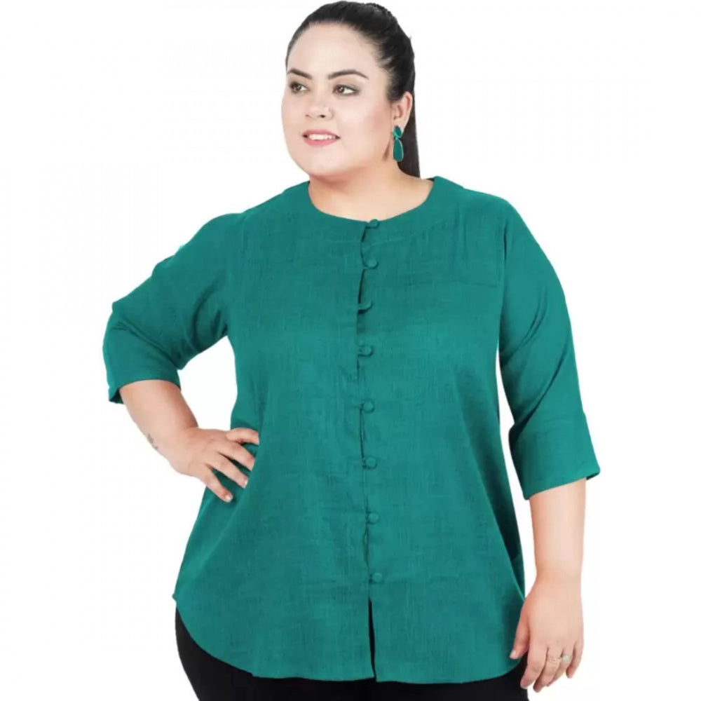 Indoraa Women's Casual Solid Green Top (Color:Green, Material:Cotton Linen Blend)
