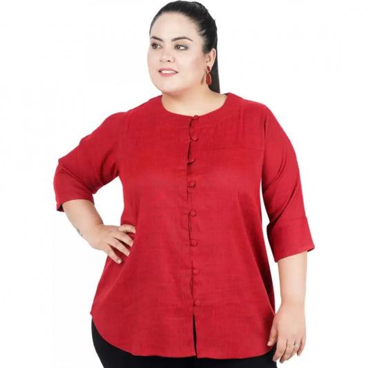 Indoraa Women's Casual Solid Maroon Top (Color:Maroon, Material:Cotton Linen Blend)