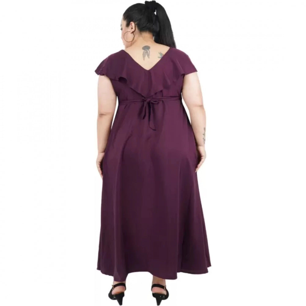 Indoraa Women's Fit And Flare Purple Dress (Color:Purple, Material:Polyester)