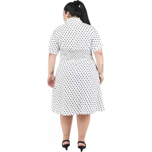 Indoraa Women's Cinched Waist White Dress (Color:White, Material:Poly Crepe)