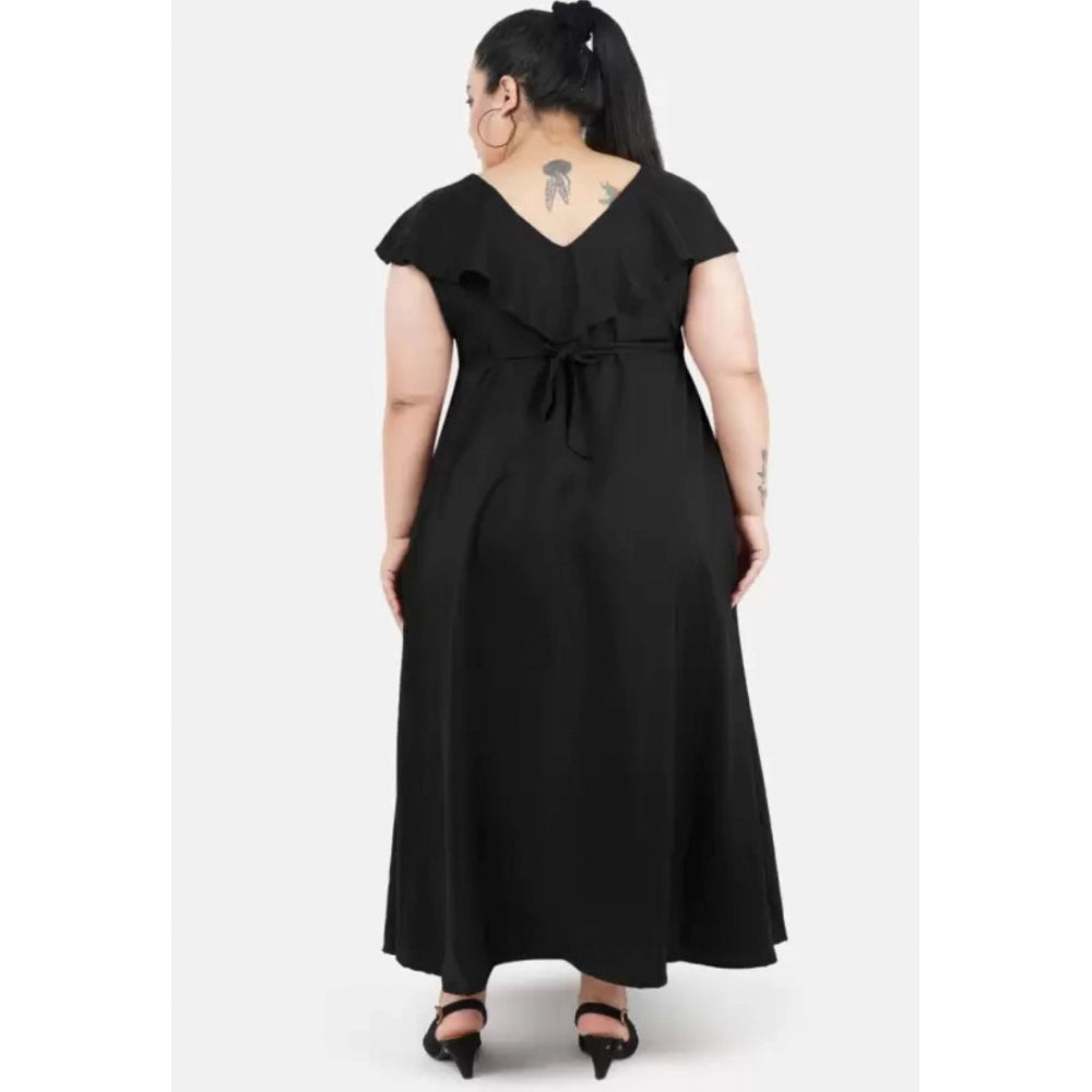 Indoraa Women's Fit And Flare Black Dress (Color:Black, Material:Polyester)