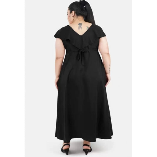 Indoraa Women's Fit And Flare Black Dress (Color:Black, Material:Polyester)