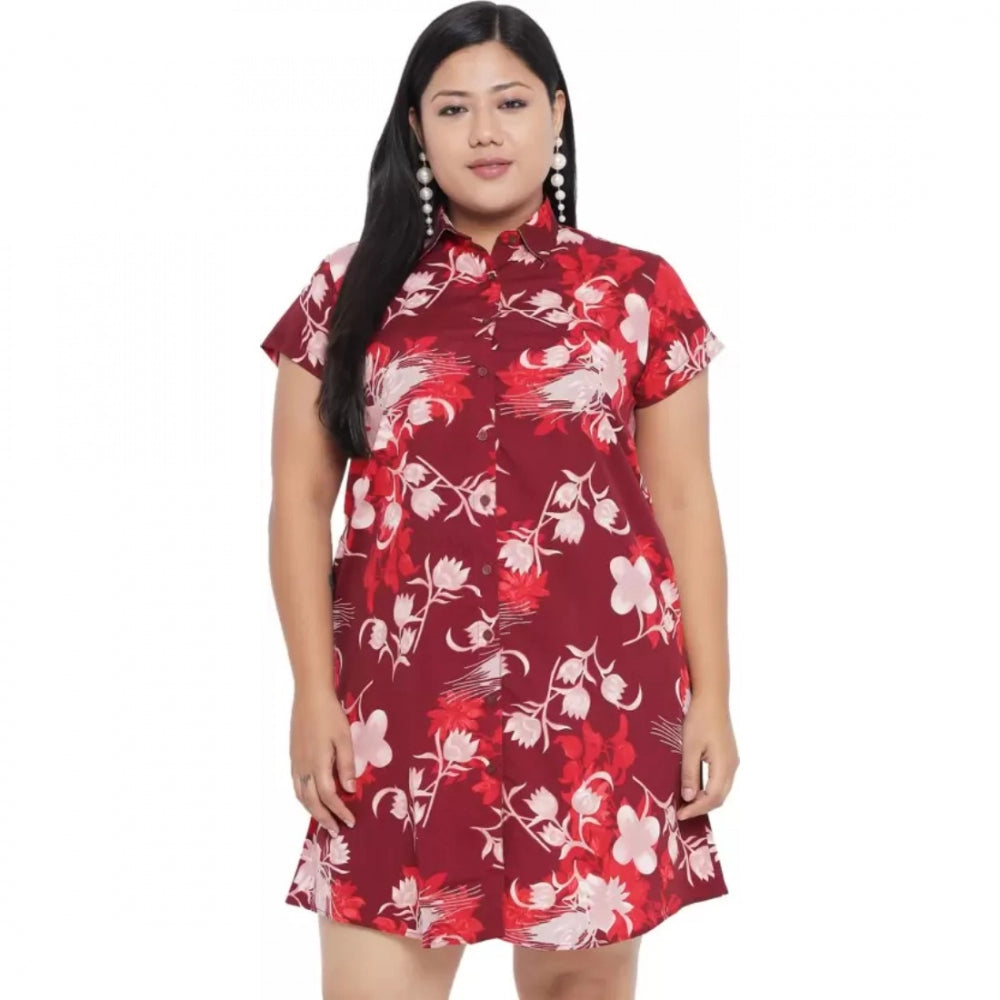 Indoraa Women's Shirt Maroon Dress (Color:Maroon, Material:Polyester)