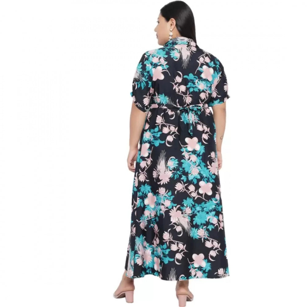 Indoraa Women's Fit And Flare Green Dress (Color:Multicolor, Material:Polyester)