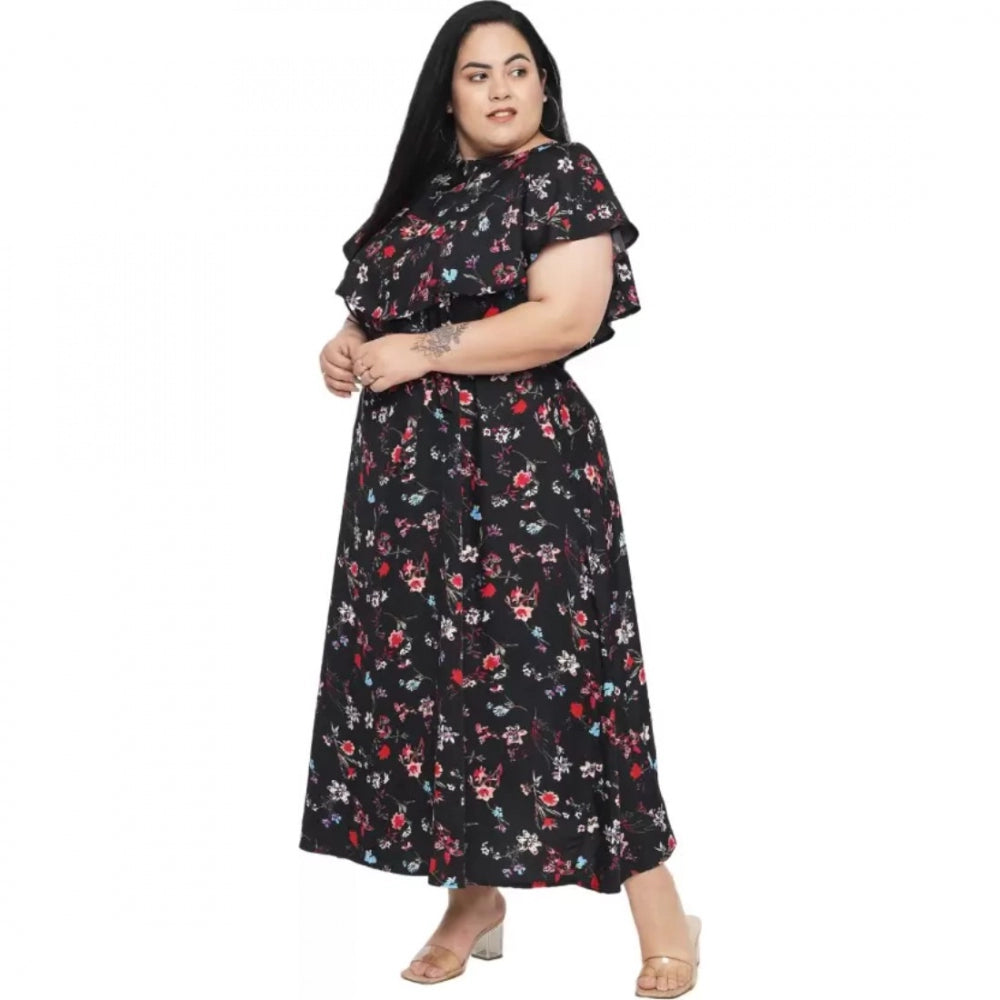 Indoraa Women's Fit And Flare Black Dress (Color:Black, Material:Polyester)