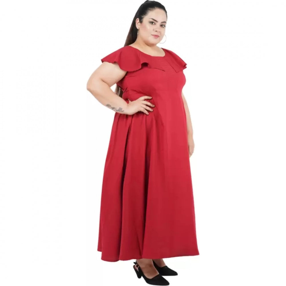Indoraa Women's Fit And Flare Maroon Dress (Color:Maroon, Material:Polyester)