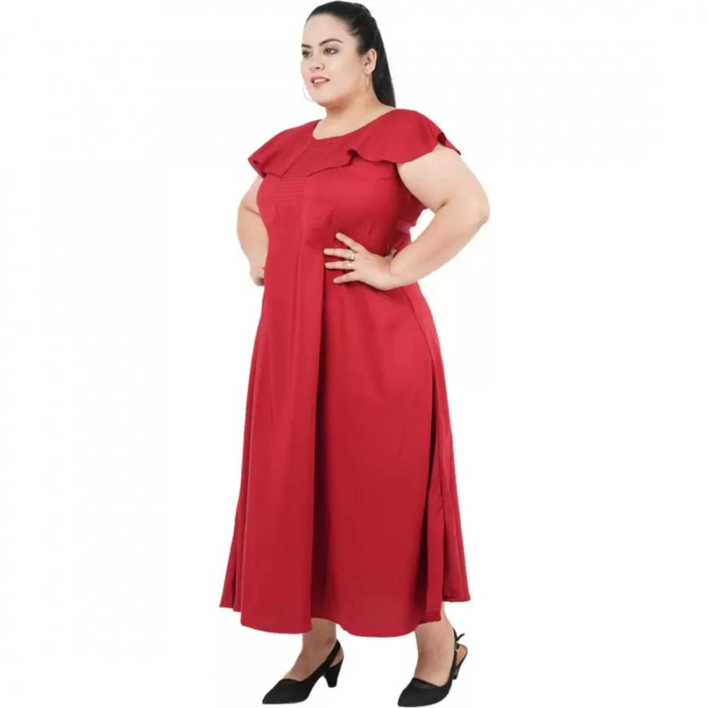 Indoraa Women's Fit And Flare Maroon Dress (Color:Maroon, Material:Polyester)
