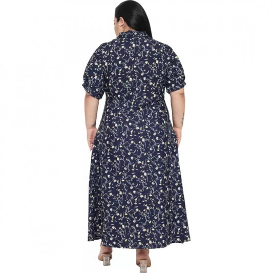Indoraa Women's Fit And Flare Blue Dress (Color:Blue, Material:Polyester)