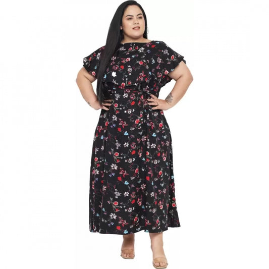 Indoraa Women's Fit And Flare Black Dress (Color:Black, Material:Polyester)