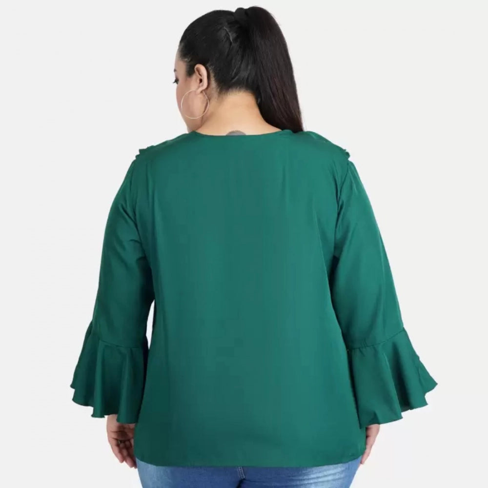Indoraa Women's Casual Bell Sleeve Solid Green Top (Color:Green, Material:Georgette)