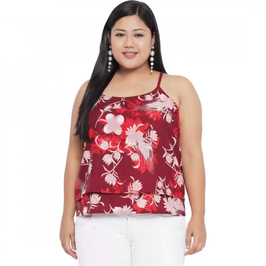 Indoraa Women's Casual Floral Print Red Top (Color:Red, Material:Polyester)