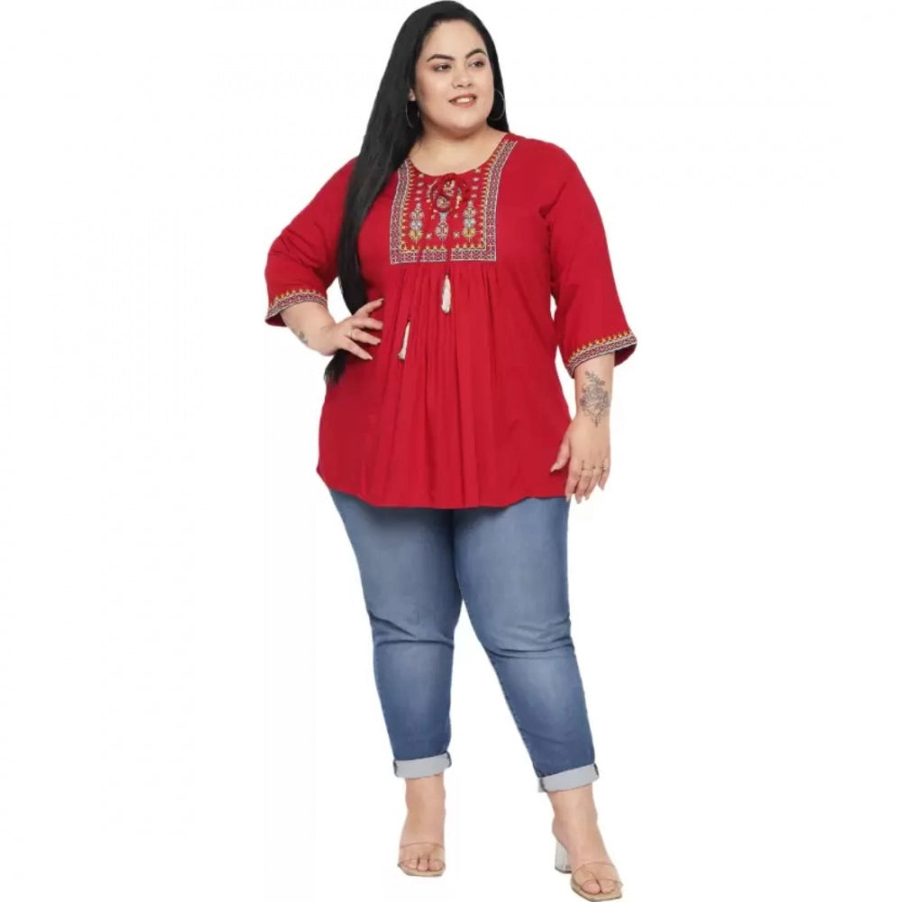 Indoraa Women's Casual Embroidered Maroon Top (Color:Maroon, Material:Rayon)