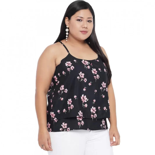 Indoraa Women's Casual Floral Print Black Top (Color:Black, Material:Polyester)