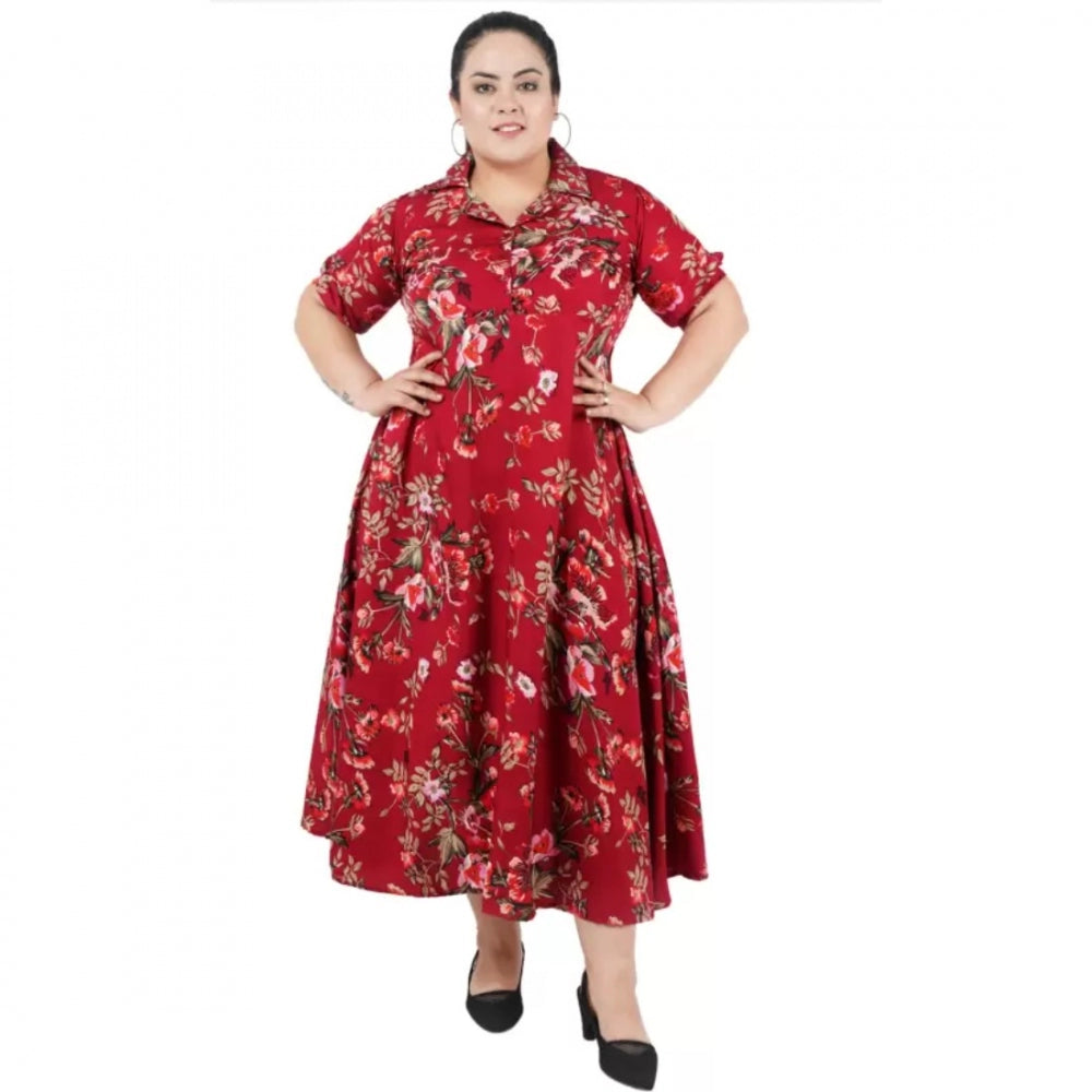 Indoraa Women's Fit And Flare Maroon Dress (Color:Maroon, Material:Polyester)