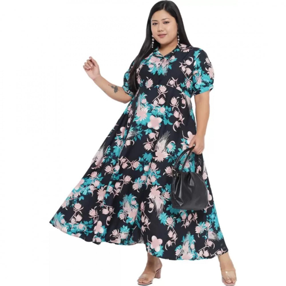 Indoraa Women's Fit And Flare Green Dress (Color:Multicolor, Material:Polyester)