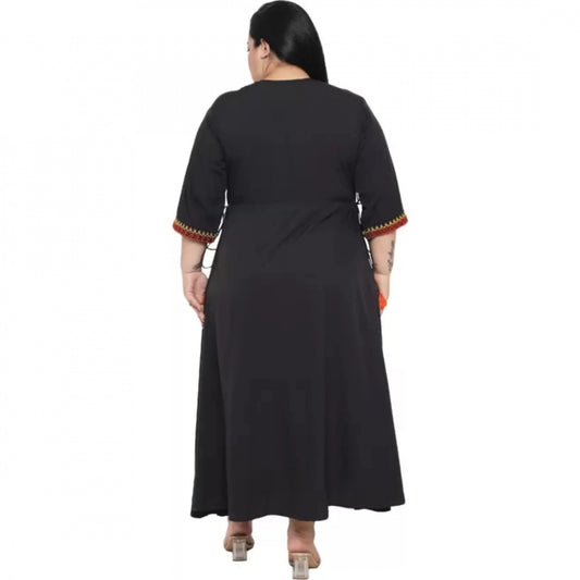 Indoraa Women's Fit And Flare Black Dress (Color:Black, Material:Polyester)