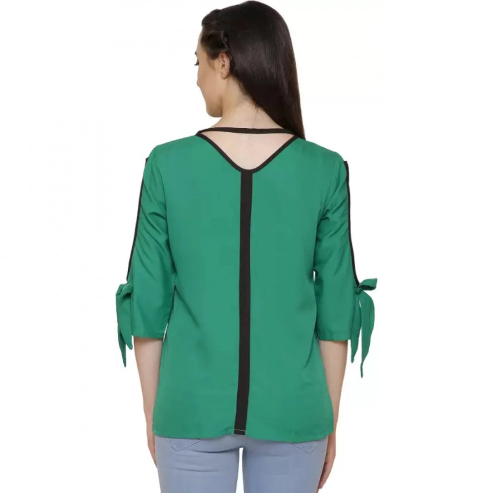 Indoraa Women's Casual Slit Sleeve Solid Green Top (Color:Green, Material:Poly Crepe)