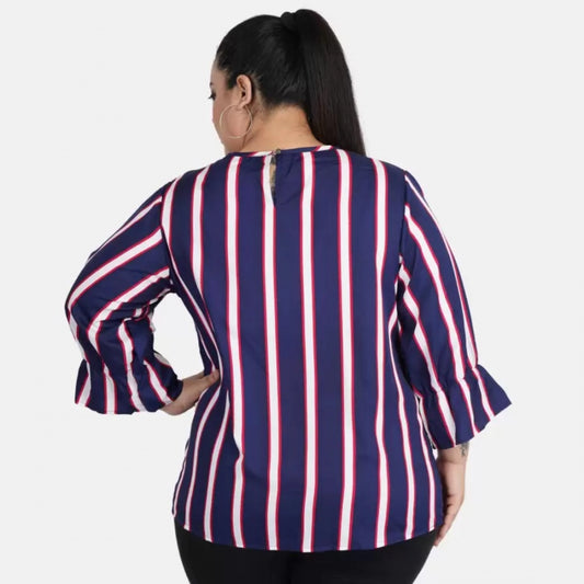 Indoraa Women's Casual Bell Sleeve Striped Blue Top (Color:Blue, Material:Crepe)