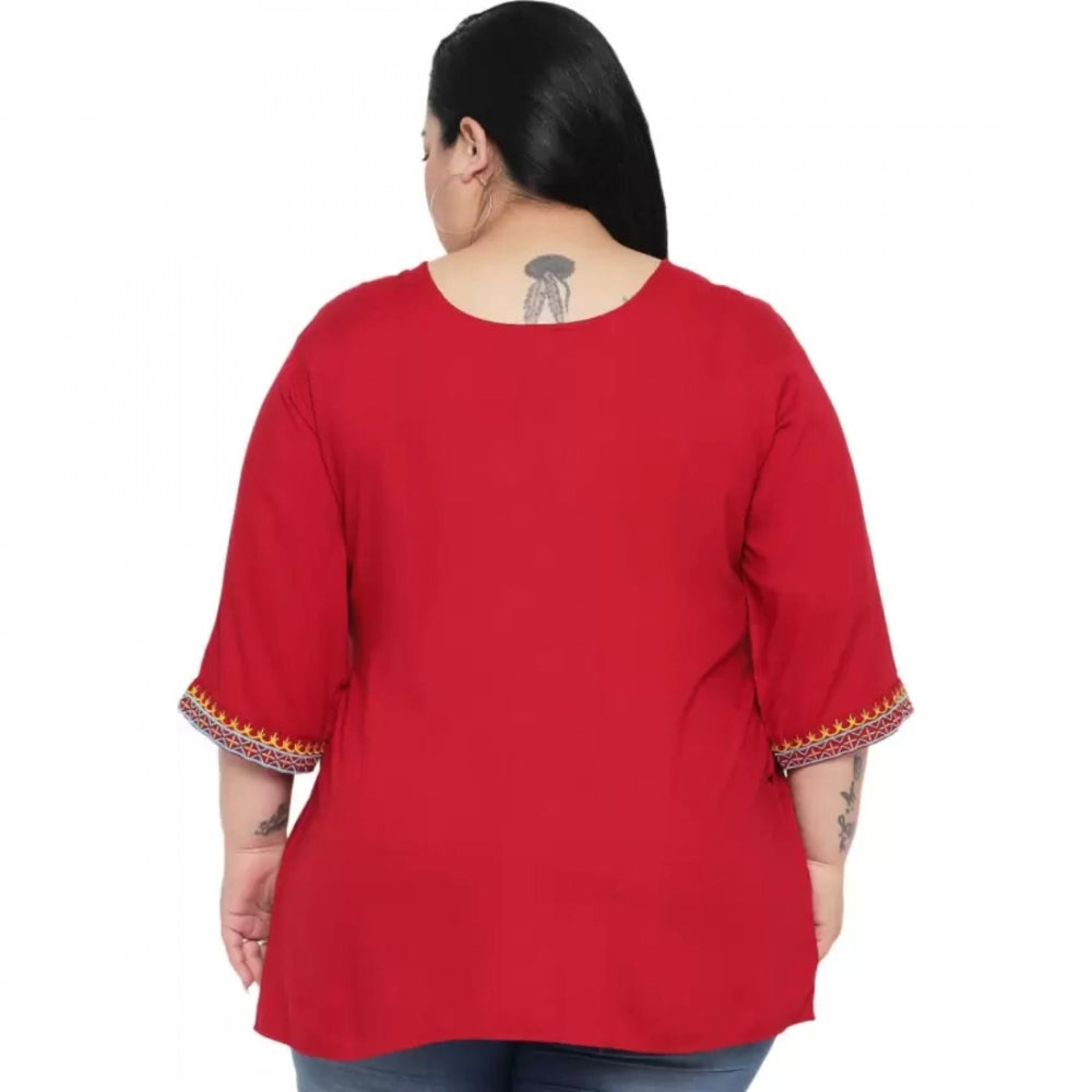 Indoraa Women's Casual Embroidered Maroon Top (Color:Maroon, Material:Rayon)