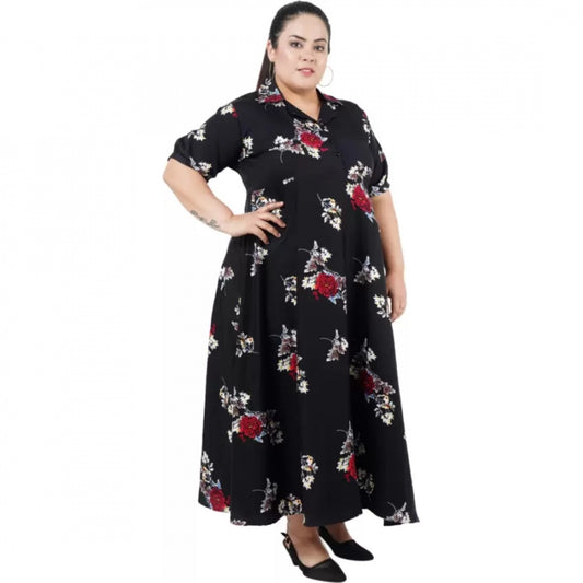 Indoraa Women's Fit And Flare Black Dress (Color:Black, Material:Polyester)