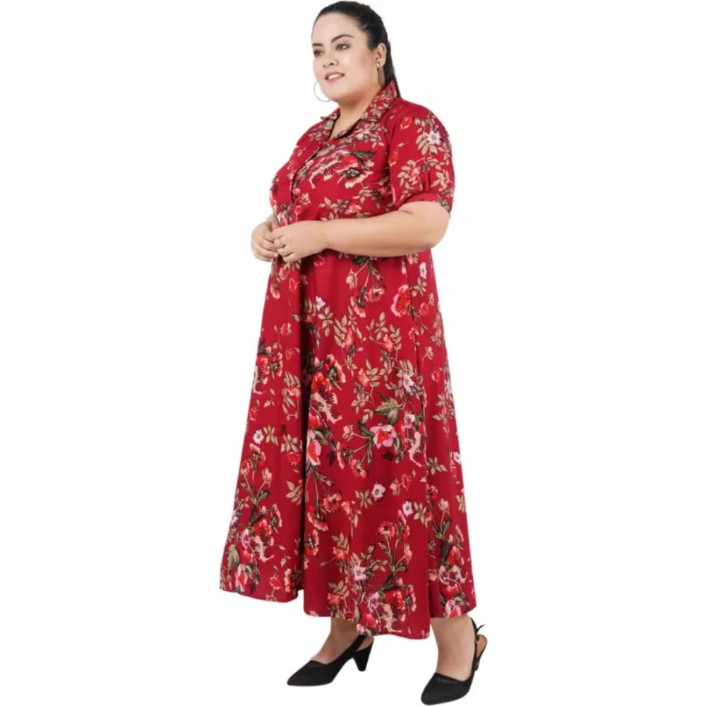 Indoraa Women's Fit And Flare Maroon Dress (Color:Maroon, Material:Polyester)
