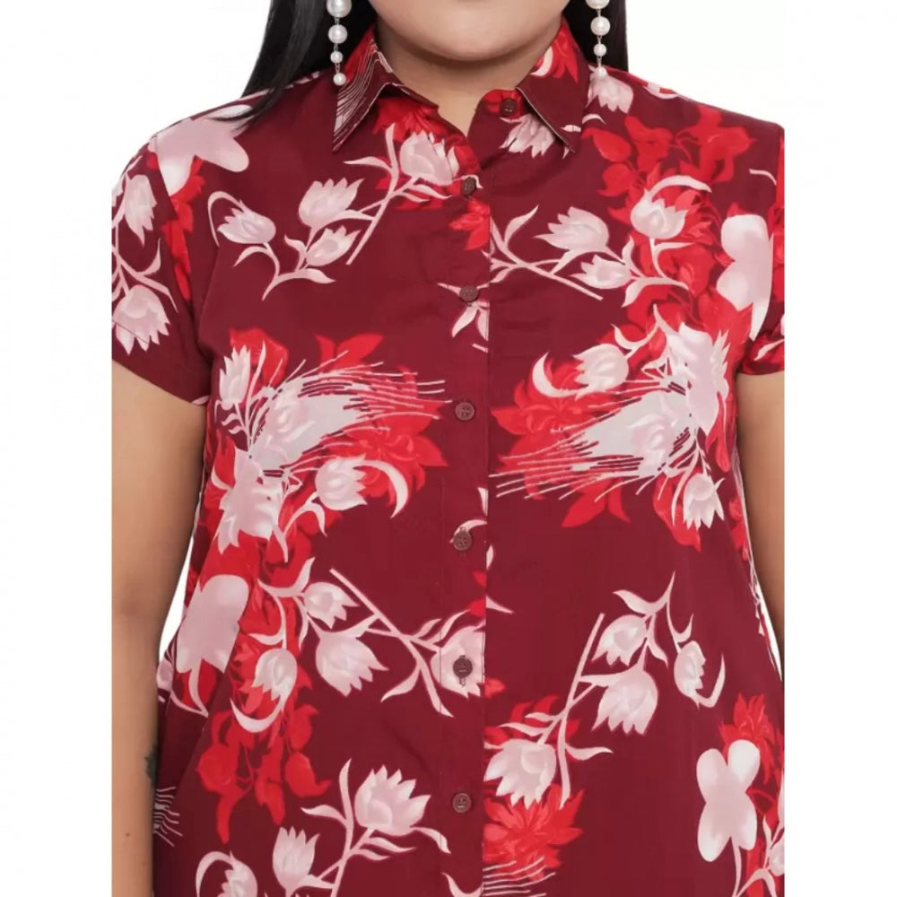 Indoraa Women's Shirt Maroon Dress (Color:Maroon, Material:Polyester)
