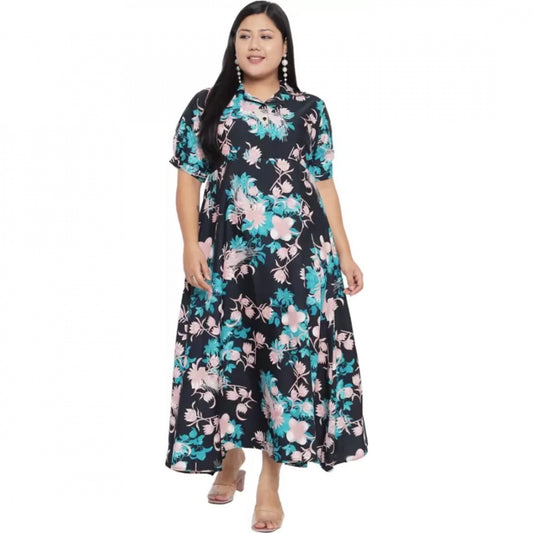 Indoraa Women's Fit And Flare Green Dress (Color:Multicolor, Material:Polyester)
