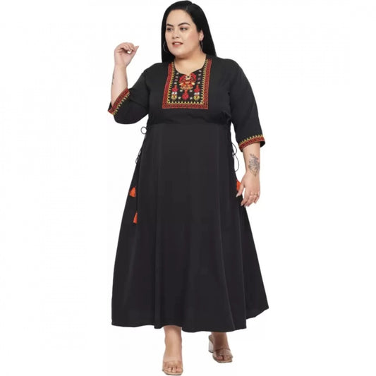 Indoraa Women's Fit And Flare Black Dress (Color:Black, Material:Polyester)