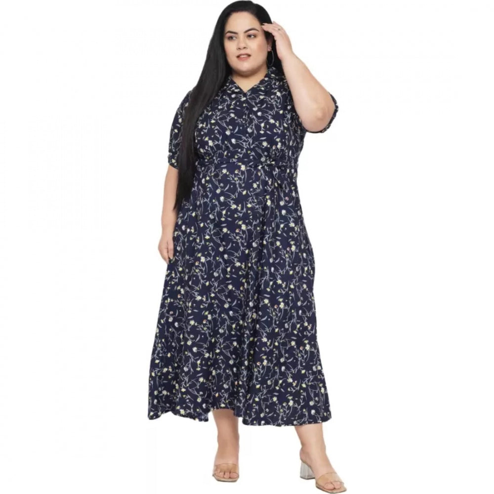 Indoraa Women's Fit And Flare Blue Dress (Color:Blue, Material:Polyester)