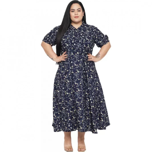 Indoraa Women's Fit And Flare Blue Dress (Color:Blue, Material:Polyester)