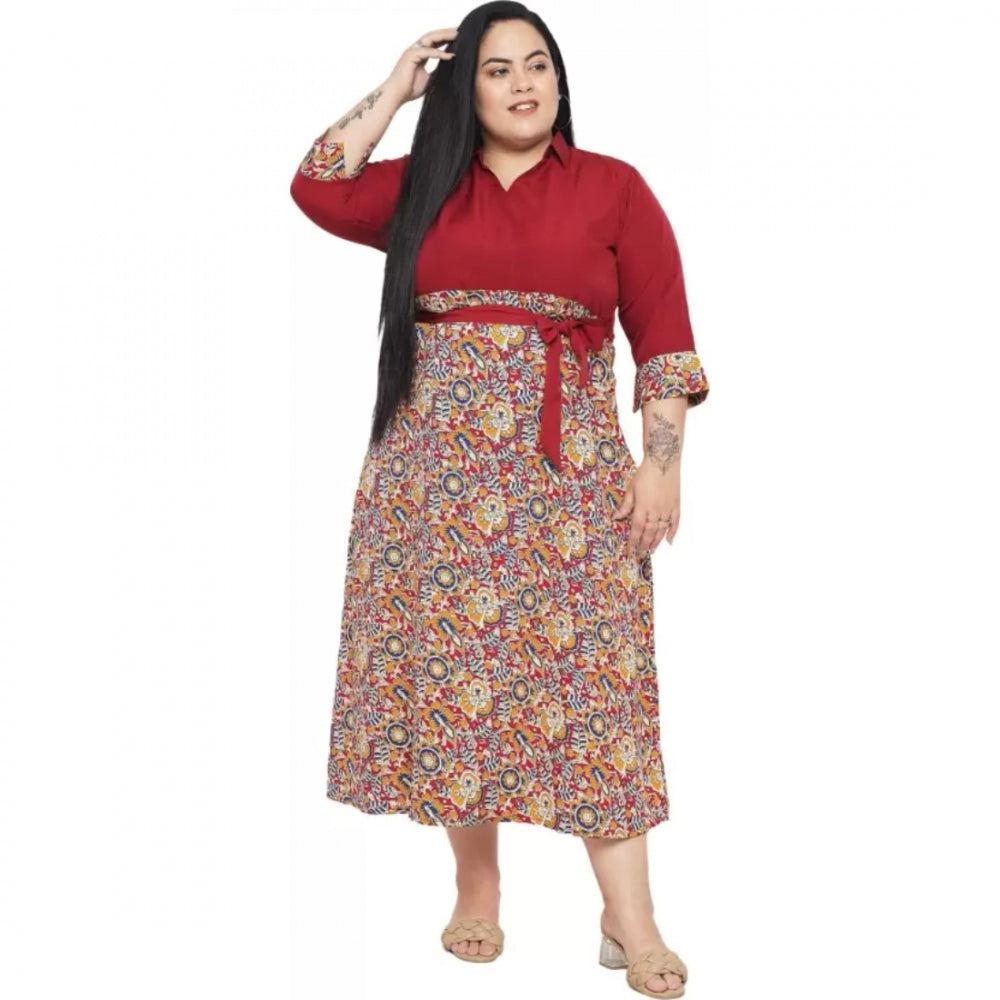 Indoraa Women's Fit And Flare Maroon Dress (Color:Maroon, Material:Polyester)
