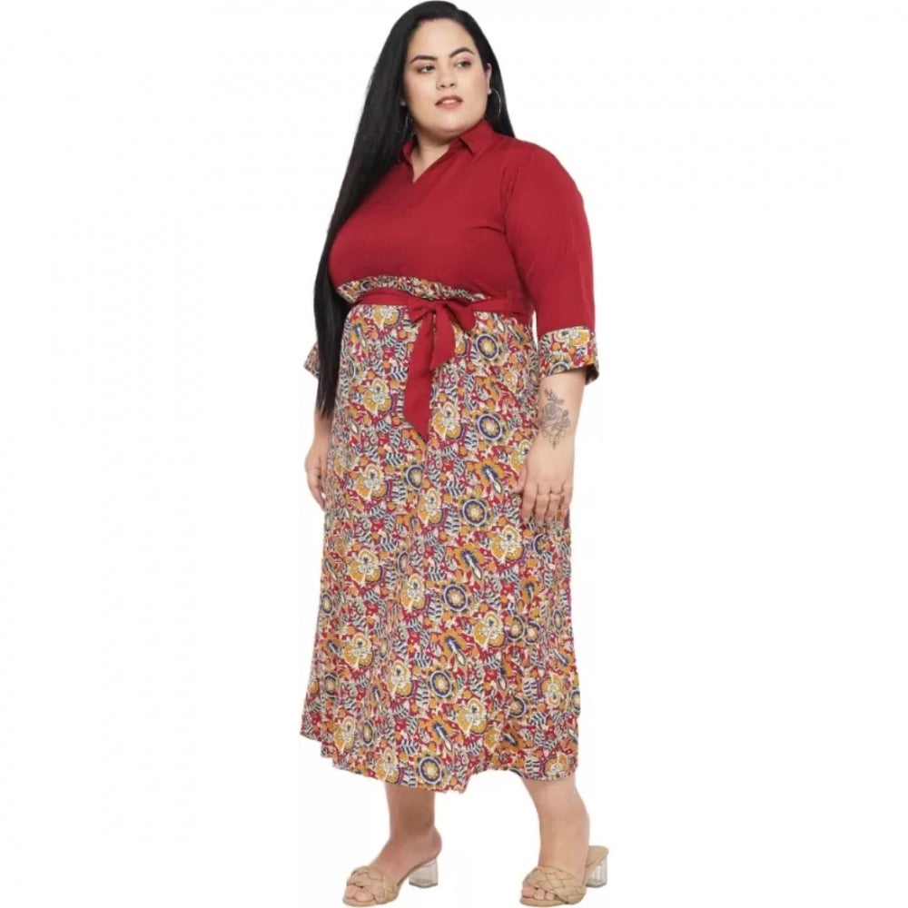 Indoraa Women's Fit And Flare Maroon Dress (Color:Maroon, Material:Polyester)