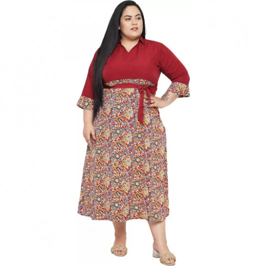 Indoraa Women's Fit And Flare Maroon Dress (Color:Maroon, Material:Polyester)