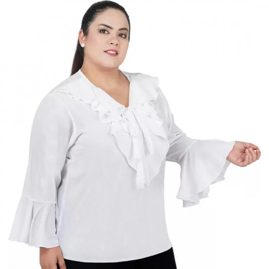 Indoraa Women's Casual Bell Sleeve Solid White Top (Color:White, Material:Georgette)