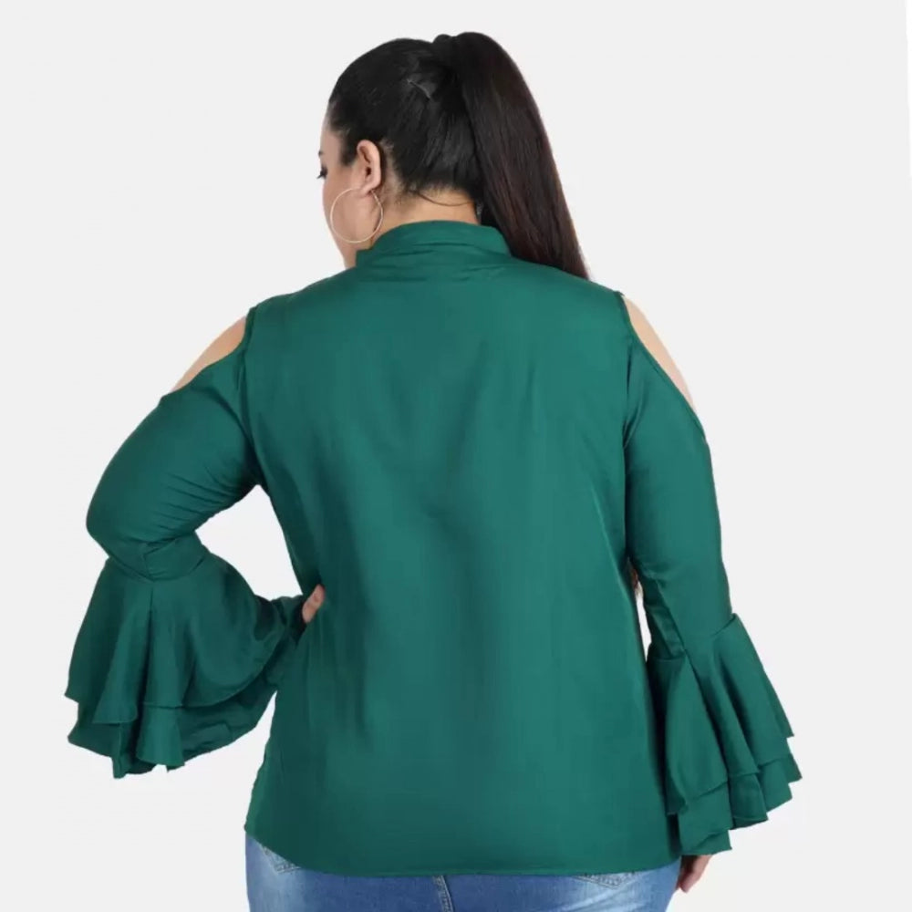Indoraa Women's Casual Bell Sleeve Solid Green Top (Color:Green, Material:Crepe)