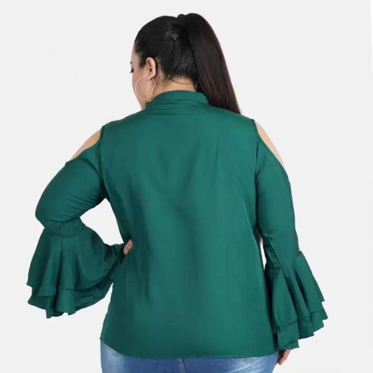 Indoraa Women's Casual Bell Sleeve Solid Green Top (Color:Green, Material:Crepe)